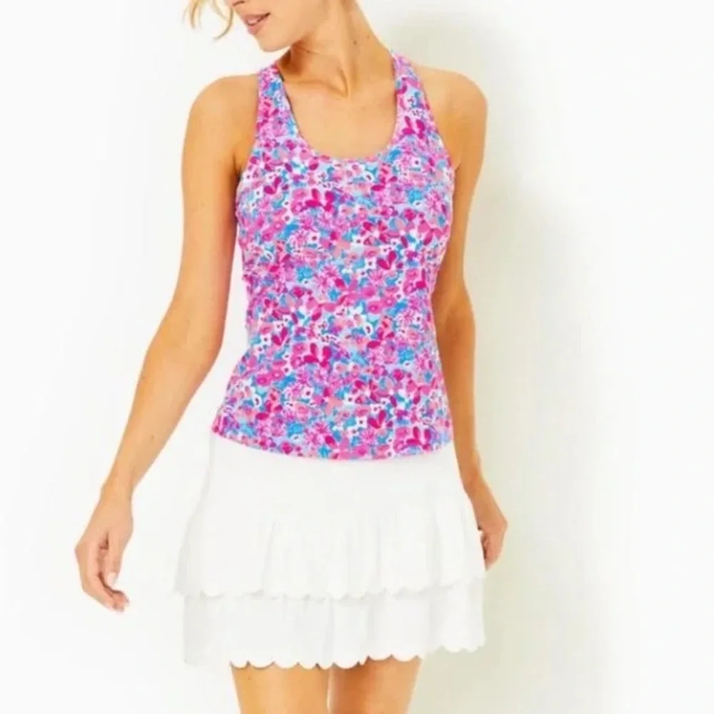 Lilly Pulitzer Luxletic Asana Bra Tank USP 50+ Ocean Blue multi trim Sz XS - Picture 16 of 16